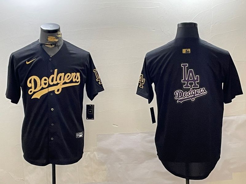 Men Los Angeles Dodgers Blank Black Gold Nike MLB Jersey style 0032